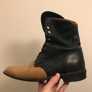 Leather two-tone ankle boots